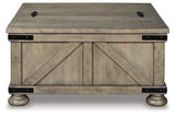 Ashley Furniture Aldwin coffee table with storage, modern cocktail table featuring a sleek wood finish and functional design.