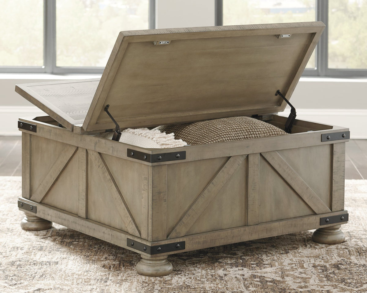 Ashley Furniture Aldwin coffee table with open storage, featuring a modern cocktail table design with a sleek finish.