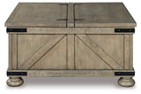 Ashley Furniture Aldwin coffee table with storage, stylish cocktail table featuring a dark wood finish and contemporary design.