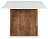 Ashley Furniture Isanti coffee table, modern cocktail table with wooden finish and sleek design, ideal for living room decor.
