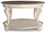 Ashley Furniture Realyn coffee table, modern cocktail table with a sleek wooden finish and sturdy design.