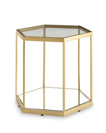 Ashley Furniture Veerwick Accent Coffee Table with a modern wooden design and sleek metal frame.