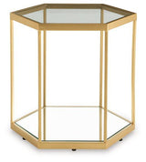 Ashley Furniture Veerwick Accent Coffee Table with a sleek, modern cocktail table design in a warm wood finish.
