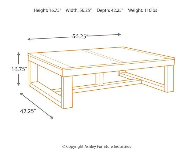 Ashley Furniture Watson cocktail coffee table with a sleek wooden surface and modern design.