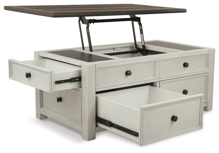 Ashley Furniture Bolanburg coffee table with lift top, modern cocktail table with storage and sleek wood finish.