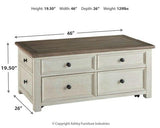 Ashley Furniture Bolanburg coffee table with lift top, showcasing a modern cocktail table with a functional lift mechanism.