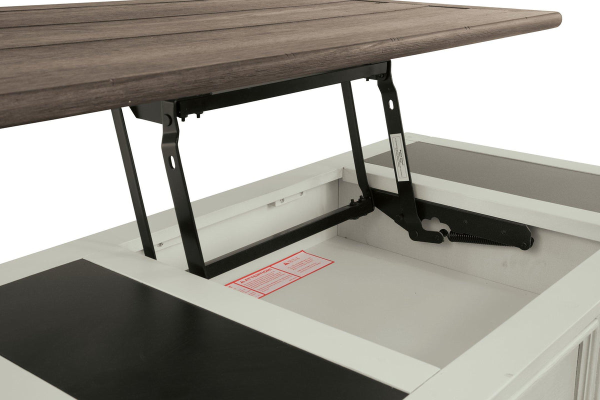 Ashley Furniture Bolanburg coffee table with lift top, modern cocktail table featuring a spacious surface and storage.
