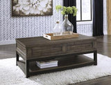 Ashley Furniture Johurst coffee table with lift top, modern cocktail table featuring a sleek design and functional lift mechanism.