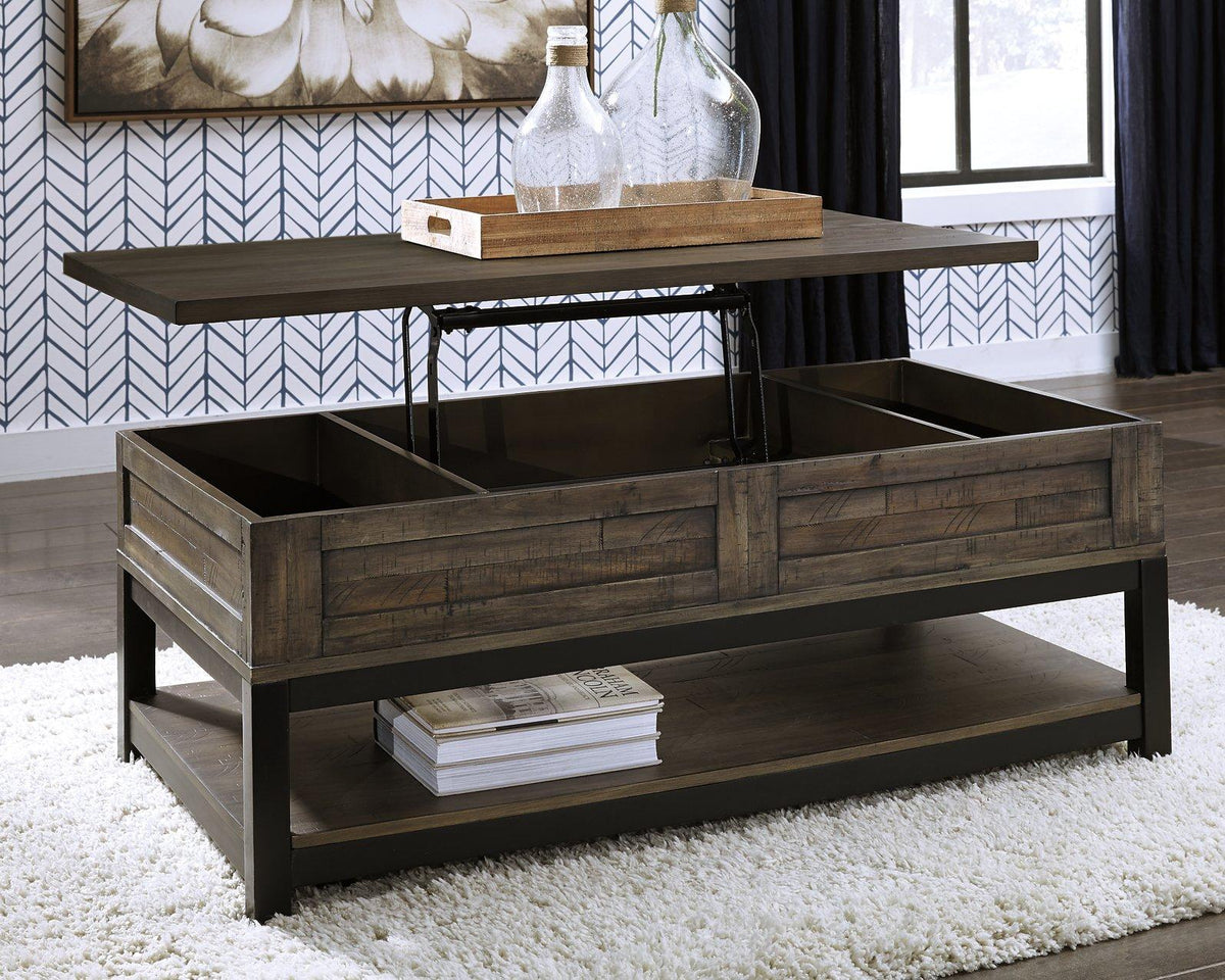 Ashley Furniture Johurst coffee table with lift top, modern cocktail table featuring a sleek design and functional surface.