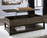 Ashley Furniture Johurst coffee table with lift top, modern cocktail table featuring a sleek design and functional surface.