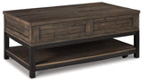 Ashley Furniture Johurst coffee table with lift top, modern cocktail table featuring a sleek design and functional lift mechanism.