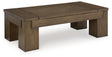 Lift-top Ashley Furniture Rosswain cocktail coffee table with storage, showcasing its modern design and functional lift mechanism.