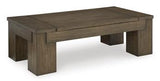 Rosswain Lift-Top Coffee Table by Ashley Furniture showing the modern cocktail table with a raised lift-top surface.