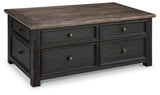 Ashley Furniture Tyler Creek coffee table with lift top, wooden cocktail table featuring a functional lift mechanism and storage space.
