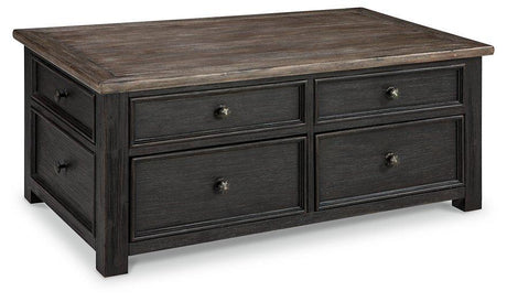 Ashley Furniture Tyler Creek coffee table with lift top, wooden cocktail table featuring a functional lift mechanism and storage space.
