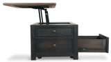Ashley Furniture Tyler Creek Coffee Table with Lift Top, modern cocktail table with adjustable height and spacious surface.