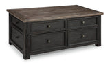 Ashley Furniture Tyler Creek coffee table with lift top, showcasing a modern cocktail table with a functional lift mechanism.