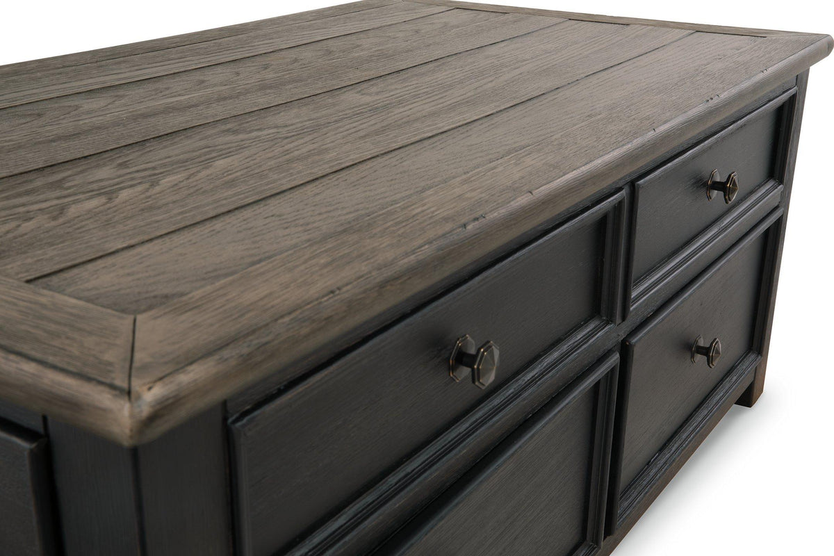 Ashley Furniture Tyler Creek coffee table with lift top, modern cocktail table featuring a spacious surface and storage.