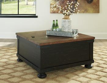 Ashley Valebeck coffee table with lift top, modern cocktail table featuring a sleek design and functional lift mechanism.