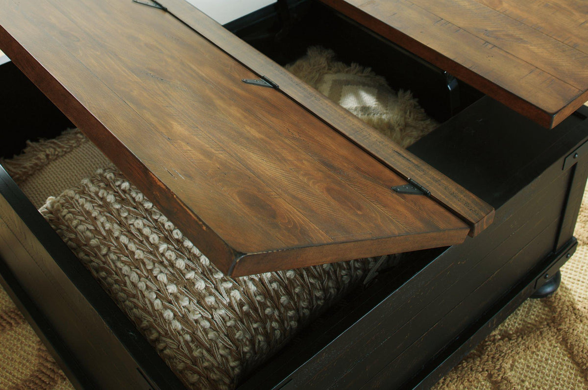 Ashley Valebeck coffee table with lift top, modern cocktail table featuring a sleek design and functional lift mechanism.