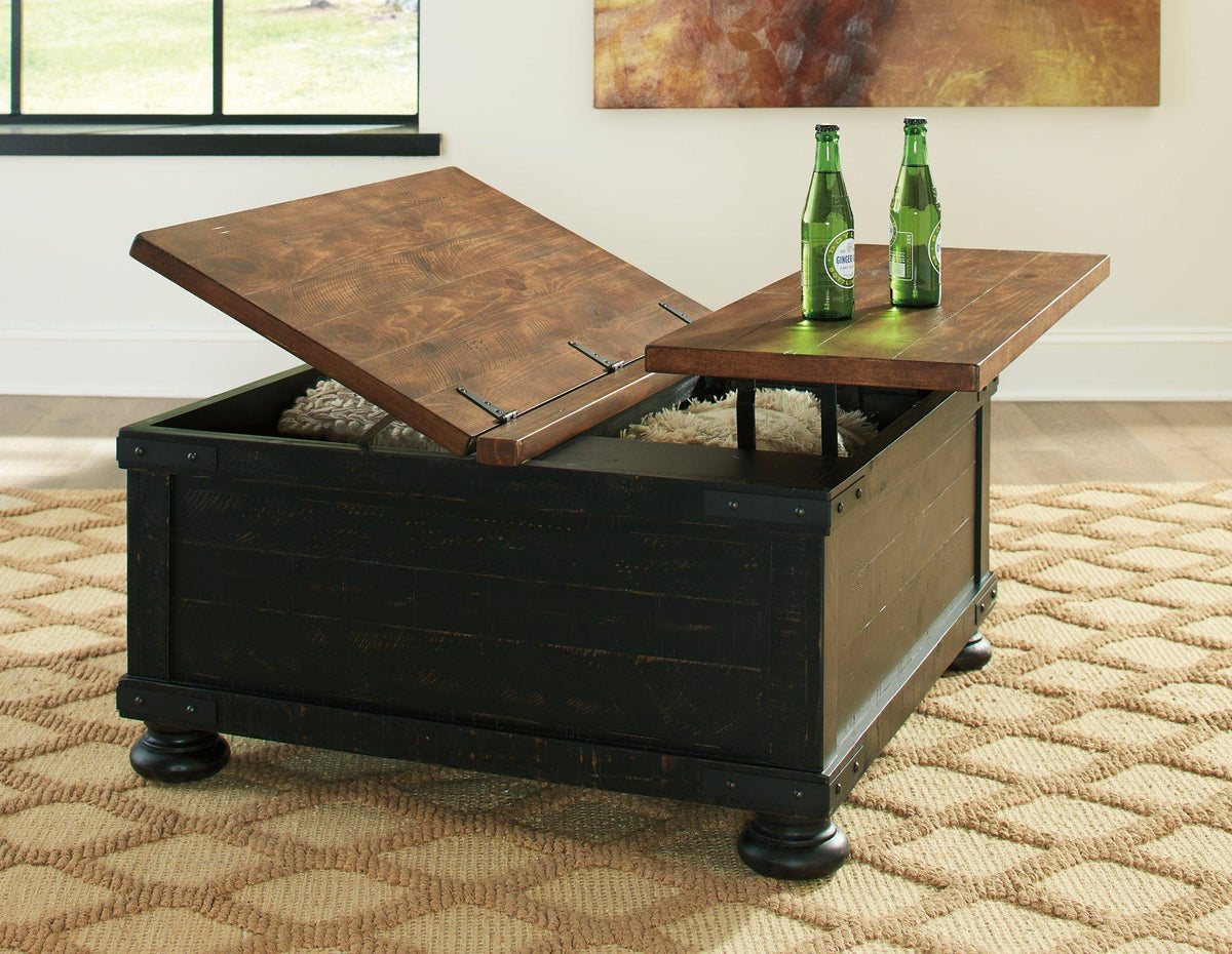 Ashley Valebeck coffee table with lift top, modern cocktail table featuring a sleek wood finish and functional lift mechanism.