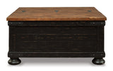 Ashley Valebeck coffee table with lift top, modern cocktail table featuring a sleek design and functional storage.