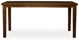 Ashley Furniture Ralene counter height dining extension table with a sleek wooden surface and sturdy legs, shown from the head-on angle.