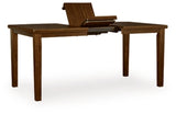 Ashley Furniture Ralene counter height dining extension table with a leaf, shown from an angled side view.
