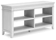 Ashley Furniture Kanwyn Credenza curio with glass doors and wooden shelves, featuring a sleek modern design.