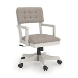 Ashley Furniture Robbinsdale home office desk chair with padded armrests and a cushioned seat, shown from an angled side view.