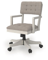 Ashley Furniture Robbinsdale home office desk chair with cushioned seat, wooden armrests, and stylish design viewed from an angle.