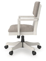 Ashley Furniture Robbinsdale home office desk chair with cushioned seat and backrest, black fabric, and adjustable armrests.