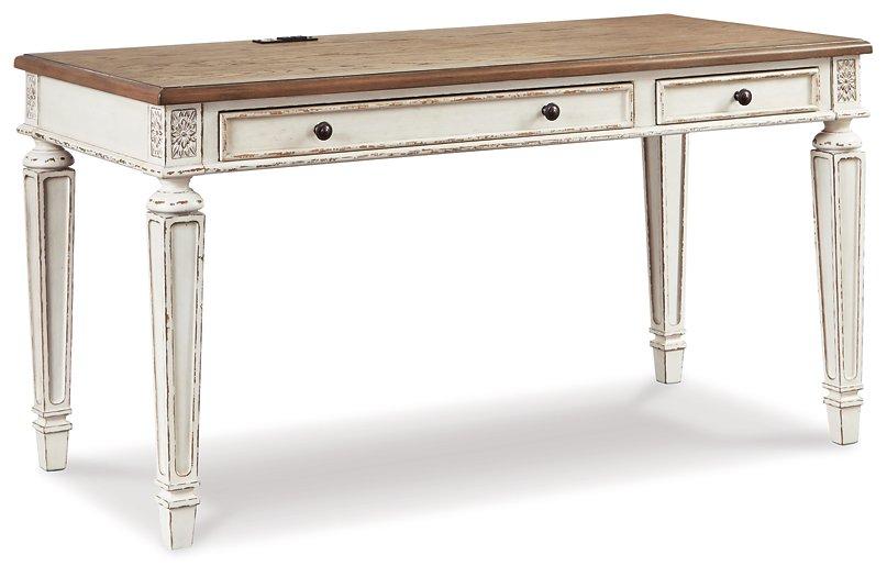 Realyn 2-piece home office desk set by Ashley Furniture with a modern wood finish and spacious work surface.