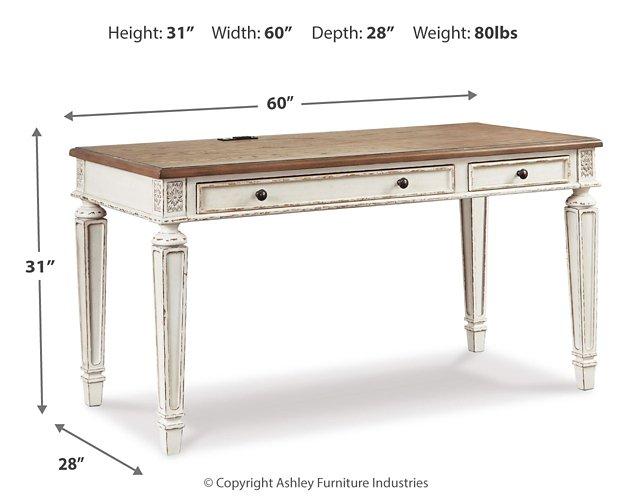 Ashley Realyn 2-piece home office desk set with a modern design, featuring a spacious workspace and sleek wood finish.