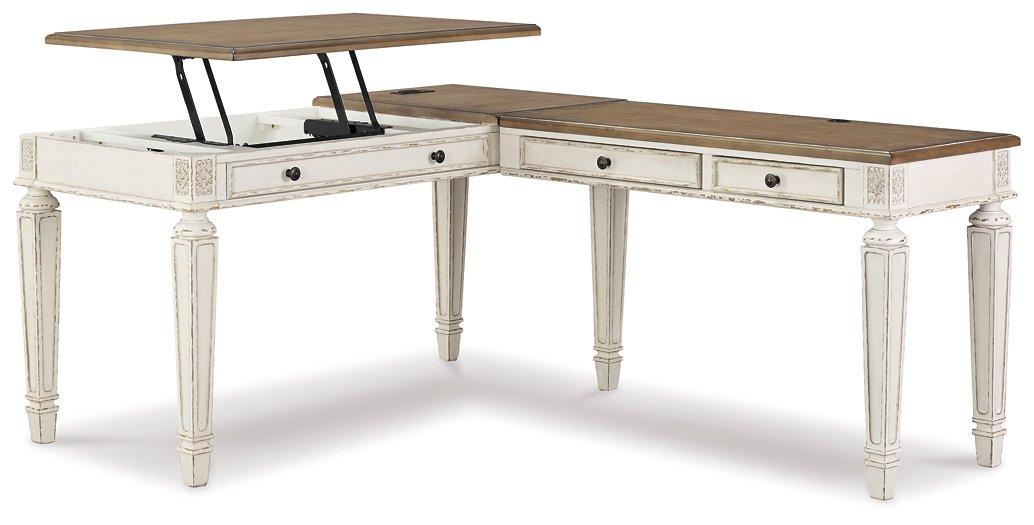 Realyn 2-piece home office lift top desk by Ashley Furniture with a sleek wood finish and modern design.