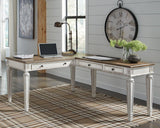 Realyn 2-piece home office lift top desk by Ashley Furniture showing the dark wood finish and lift-up tabletop for workspace.