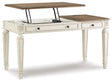 Ashley Furniture Realyn Home Office Lift Top Desk with wood finish, showcasing a spacious workspace and lift-top mechanism.