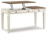 Ashley Furniture Realyn Home Office Lift Top Desk with wood finish, showcasing a spacious workspace and lift-top mechanism.