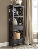 Ashley Furniture Tyler Creek display cabinet with glass doors and wooden shelves, showcasing elegant storage and display space.