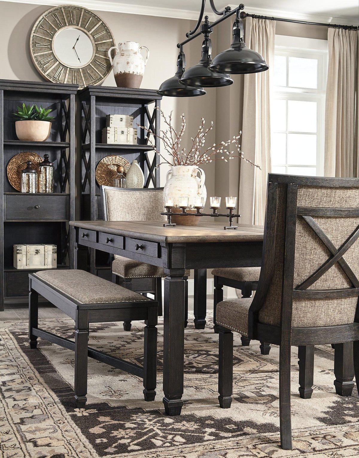 Ashley Furniture Tyler Creek Display Cabinet with glass doors and wooden shelves, showcasing elegant storage and display space.