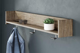 Ashley Furniture Oliah wall-mounted coat rack with shelf, featuring hooks and storage space for entryway organization.