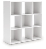 Ashley Furniture Onita Nine Cube Organizer with angled open design, black finish, and versatile storage cubes for home organization.