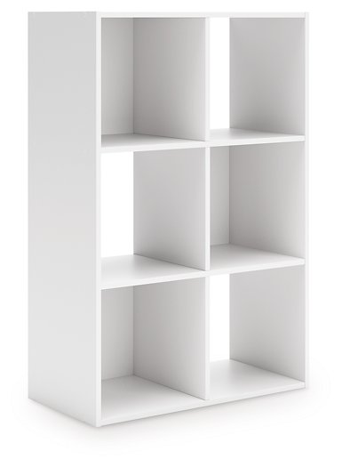 Ashley Furniture Onita Six Cube Organizer with angled open shelves, ideal for stylish storage and display in living spaces.
