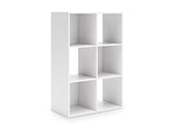 Onita Six Cube Organizer by Ashley Furniture, black storage unit with six open cubes, angled view showing versatile shelving.
