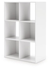 Ashley Furniture Onita Six Cube Organizer with angled shelves, featuring a sleek wood finish and six cube storage compartments.