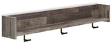 Ashley Furniture Neilsville wall-mounted coat rack with shelf, featuring hooks and storage space for organized entryway decor.