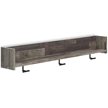 Wall-mounted coat rack with shelf from Ashley Furniture, featuring hooks and storage space for entryway organization