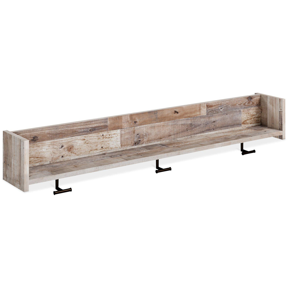 Wall-mounted Ashley Furniture Neilsville coat rack with shelf, featuring hooks and storage space for entryway organization.