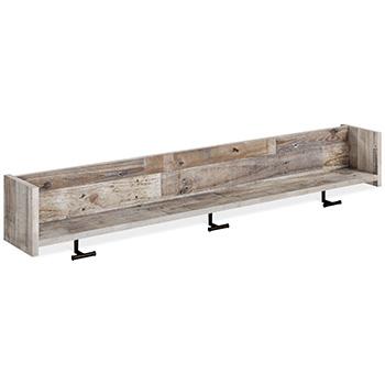 Wall-mounted Ashley Furniture Neilsville coat rack with shelf, featuring hooks and storage space for entryway organization.