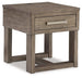 Ashley Furniture Loyaska end table with a modern wooden design, featuring a smooth surface and sturdy legs.